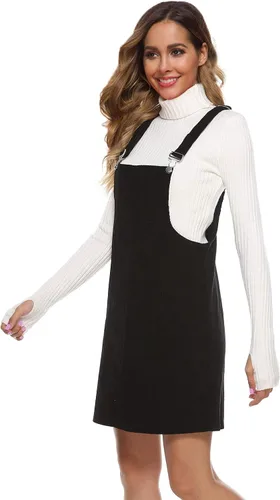 Vista 4 de Vestido de pana, con tirantes ajustables y puños, acampanado, con bolsillo, para mujer