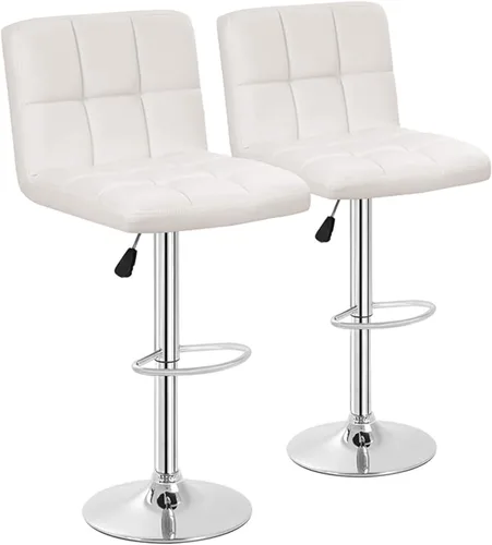 Vista 10 de BestOffice Juego de 2 taburetes de bar ajustables de piel sintética, taburetes de mostrador modernos con respaldo y reposapiés, taburetes de bar