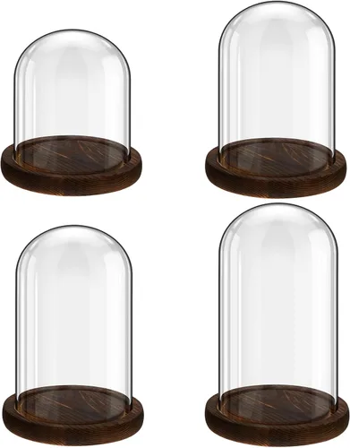 Vista 16 de Suclain 4 piezas de cúpula de cristal con base de madera, negro, 4.3 x 3.8