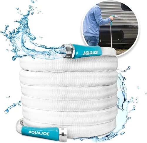 Vista 11 de Aqua Joe AJFJH50-58-RV - Manguera de agua para autocaravana con chaqueta flexible de fibra de grado marino, 50 pies, herramienta de riego