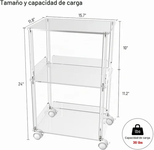Vista 3 de HMYHUM - Soporte acrílico para impresora con ruedas bloqueables, 3 niveles