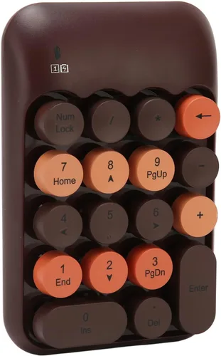 Vista 6 de POCREATION Teclado numérico inalámbrico de 18 teclas de color retro con teclas de acceso directo para calculadora de computadora, receptor USB