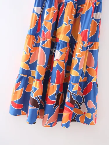 Vista 8 de Vestido largo de verano para mujer, estilo bohemio, con tirantes delgados, cuello cuadrado, con volantes, casual, para playa, fiesta
