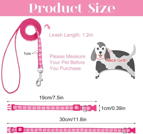 Vista 2 de BOUMUSOE Juego de 2 collares y correas para perro, collar para cachorro y correa con hebilla de liberación rápida, collar ajustable con estampado