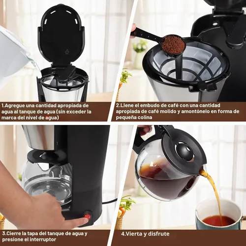 Vista 8 de Cafetera de goteo de 5 tazas de café antigoteo de un solo toque con jarra de filtro reutilizable, para mantener el calor, cuchara, cafetera