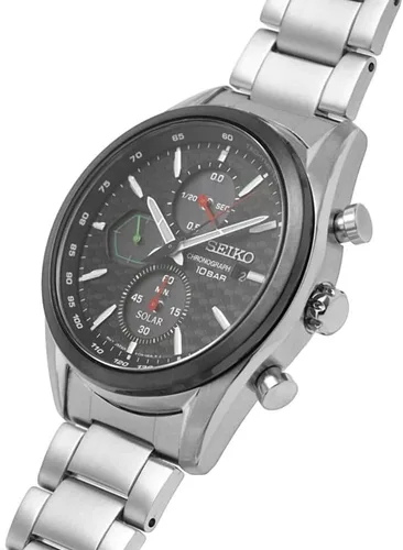 Vista 2 de SEIKO Reloj cronógrafo de acero inoxidable con esfera negra SSC803 para hombre, Negro -, Cronógrafo