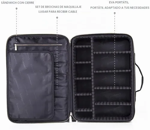 Vista 5 de Estuche portátil profesional para organizar maquillaje, de goma EVA, de ROWNYEON, L, Negro