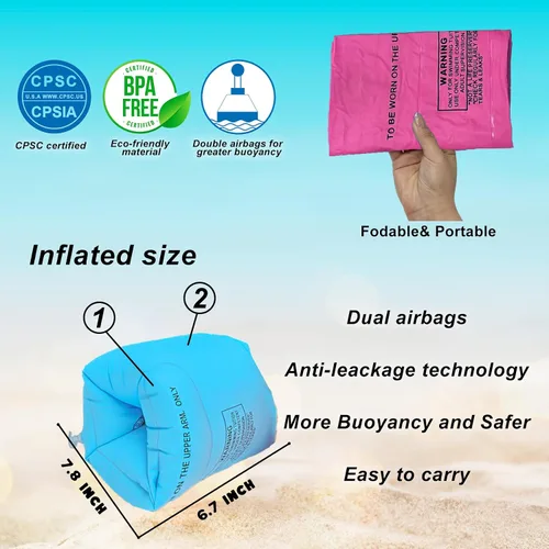 Vista 10 de Inflatable Arm Floaties for Kids, Blow up Arm Bands, Children Swimm Rings