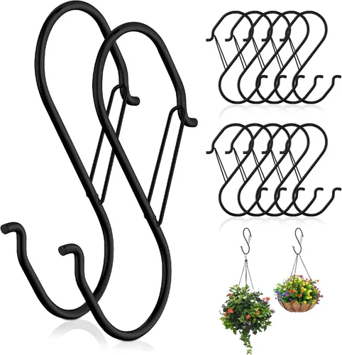 Vista 3 de Ganchos grandes en S resistentes, ganchos grandes en S de 4.96 pulgadas, juego para plantas colgantes, manijas de gabinete de cocina, ganchos