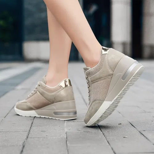 Vista 7 de AONEGOLD Womens Platform Sneakers Wedges High Top Lace Up Shoes Increase Fashion Sneakers Invisible Height Increasing Light Weight Casual Sport Shoes