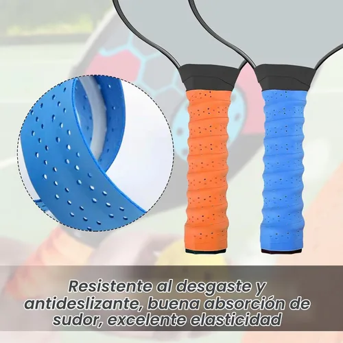 Vista 2 de 6 cintas de agarre de paleta de pickleball antideslizantes, perforadas, superabsorbentes, mango de agarre de pickleball para remo de pickleball