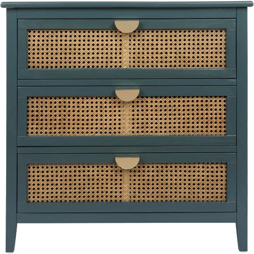 Vista 21 de ZeHuoGe Mesita de noche de ratán, mesa auxiliar con 2 cajones profundos, fusión moderna-rústica, gris, 22 pulgadas de ancho x 28.35 pulgadas de alto