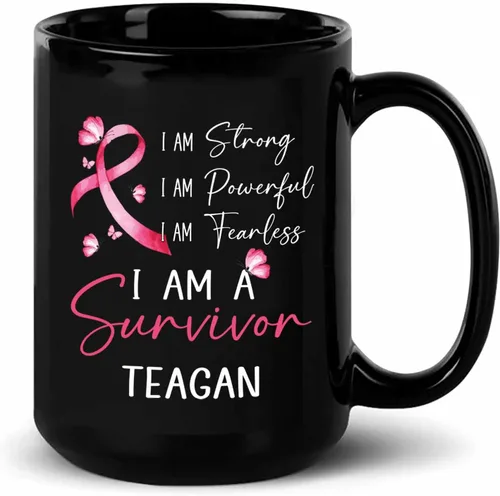 Vista 11 de Taza de café negra personalizada para el cáncer de mama, taza de viaje de concientización sobre el cáncer de mama, taza de café de cerámica