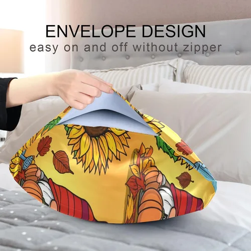 Vista 5 de Nander Funda de almohada de satén para cabello y piel, gnomo de calabaza otoñal, fundas de almohada de seda suave sin cremallera, funda de almohada