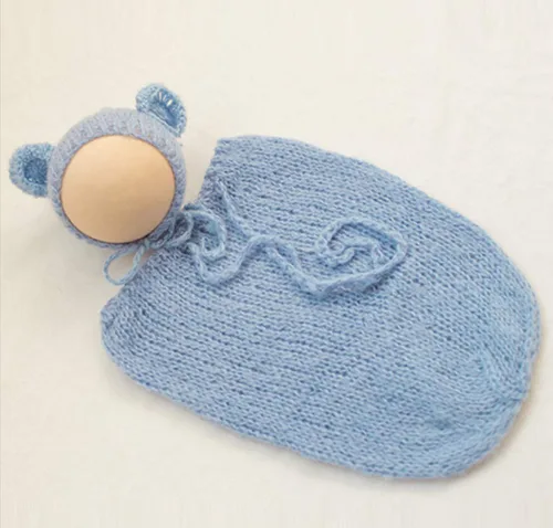 Vista 3 de Vemonllas Disfraz de bebé recién nacido de moda para niño y niña de punto con bolsa (azul claro)