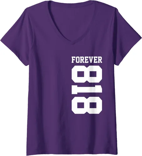 Vista 8 de Camiseta con cuello en V 818 Area Code Los Angeles California Glendale CA Burbank CA para mujer, Negro