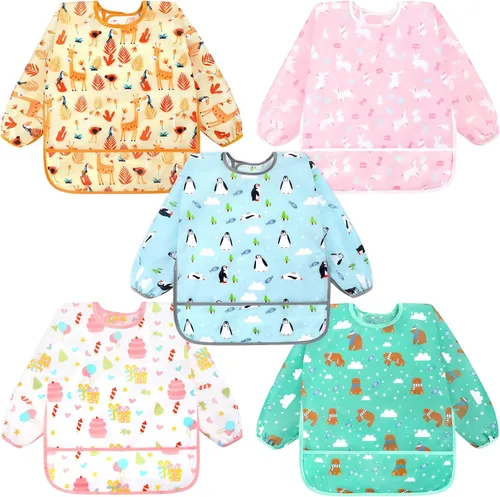 Vista 17 de Accmor 5 Pack Long Sleeve Bibs, Baby Smock Waterproof Sleeved Bib Smock for Baby Toddler 6-36 Months