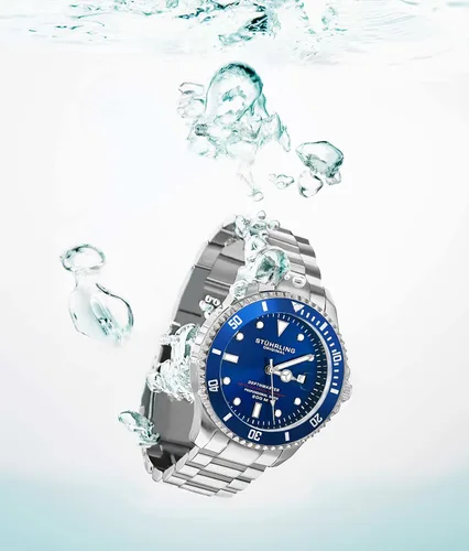 Vista 4 de Stuhrling Original DEPTHMASTER Reloj de buceo profesional automático de acero inoxidable para hombre, 656.2 ft resistente al agua, pulsera cepillada