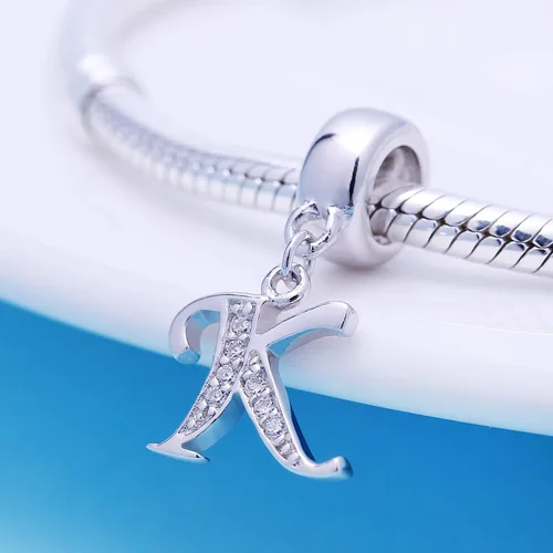 Vista 47 de ABUN Abalorio de plata de ley 925 con letra A a la Z, espaciador de inicial, con circonita cúbica transparete colgante, auténtica, para pulseras