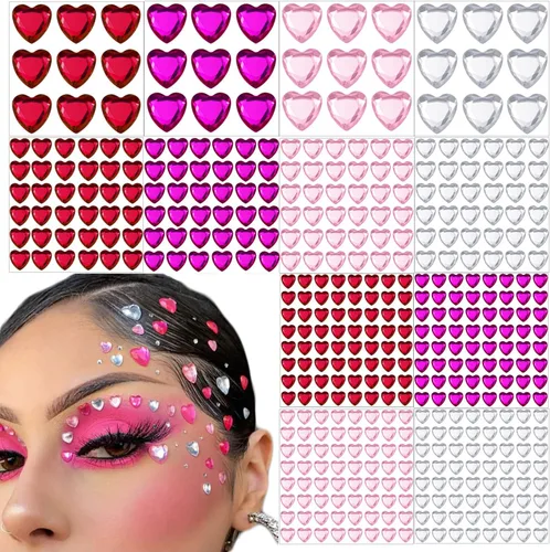 Vista 7 de 436 calcomanías de diamantes de imitación de corazón, gemas de corazón acrílicas, calcomanías de cristal de espalda plana para cuerpo, maquillaje