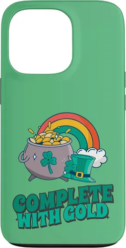 Vista 10 de iPhone 16 completo con oro - Funda con diseño de arcoíris y fortuna