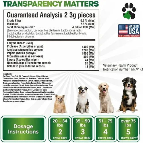 Vista 5 de Probióticos para perros - Masticables para la salud digestiva con prebióticos y enzimas Suplemento probiótico para perros para el intestino