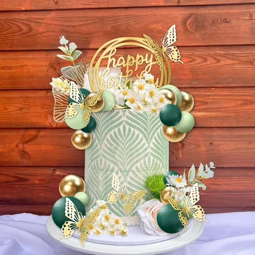 Vista 5 de 41 piezas de bolas verdes para decoración de pastel de mariposa, decoración de pastel de feliz cumpleaños para bodas, suministros de cumpleaños