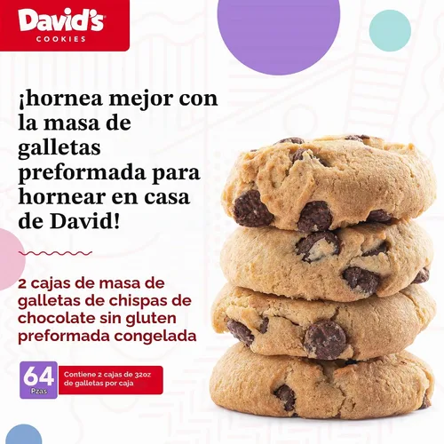 Vista 2 de David's Cookies - Masa de galletas congeladas sin gluten con chispas de chocolate, 64