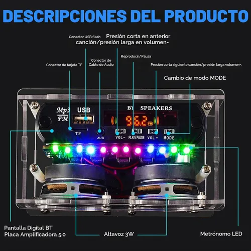 Vista 3 de Diymore Kit de altavoz Bluetooth para bricolaje, kit de práctica de soldadura de radio, altavoces duales y control remoto, para soporte