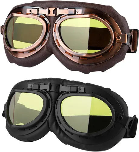 Vista 9 de LJDJ Gafas de motocicleta, paquete de 2 gafas de montar estilo piloto vintage, gafas de hombre ardiente para hombres, mujeres, jóvenes y adultos