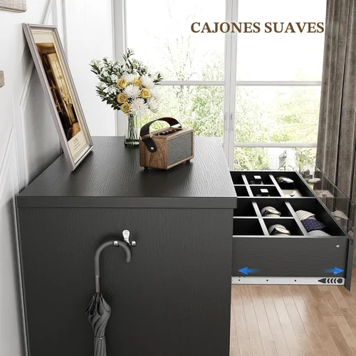 Vista 5 de Jocoevol - Cómoda más grande negra de 5 cajones para dormitorio con luz LED, cómoda moderna de madera con tiradores ocultos, cómoda alta para sala