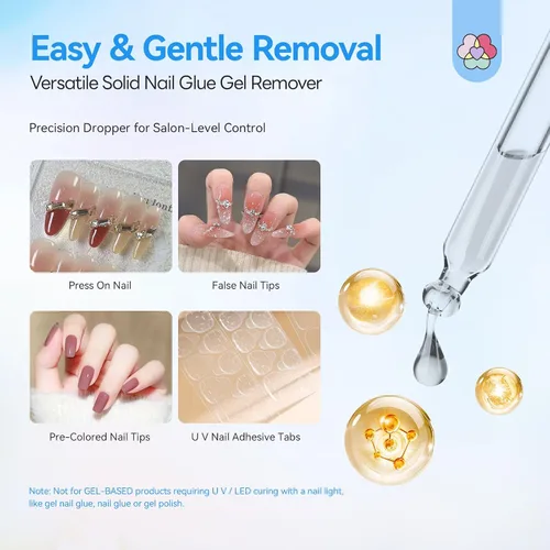 Vista 6 de SAVILAND Removedor de pegamento de uñas para uñas a presión: 1.7 fl oz removedor de pegamento de gel sólido para puntas de uñas, eliminación rápida