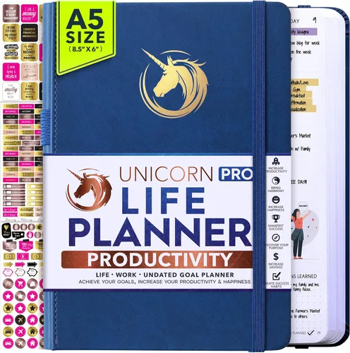 Vista 9 de Life Planner - Agenda diaria, semanal y mensual sin fecha con sección de presupuesto, un viaje de 12 meses para aumentar la productividad