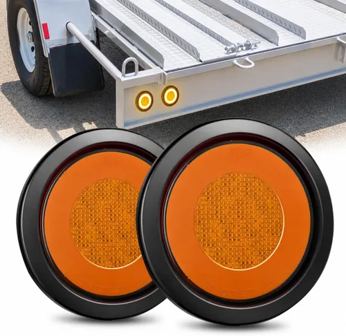 Vista 36 de Nilight Luces traseras para remolque, 2 unidades, 4 pulgadas, redondas, 12 LED, ámbar, cromado, marco, marcador, señal de giro, luz trasera