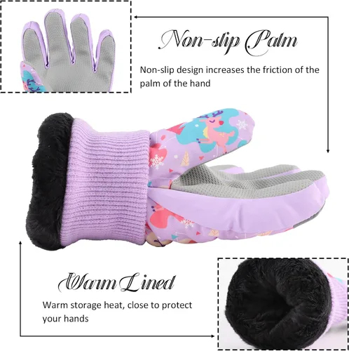 Vista 5 de JANGANNSA Guantes de esquí de invierno para niños y niñas, guantes de nieve para clima frío, guantes de esquí y snowboard impermeables con forro