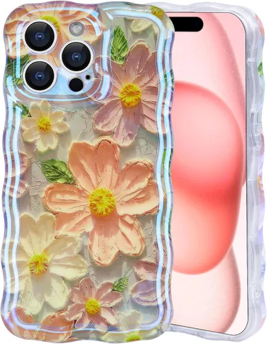 Vista 32 de IDweel Funda para iPhone 11, Lujosa Pintura al Óleo Retro Colorida con Patrón de Flores Brillantes Impresas, Lindo Borde Ondulado Rizado, Exquisita