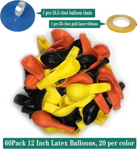 Vista 3 de TNWBA Paquete de 60 globos de látex de 12 pulgadas, color negro, amarillo, naranja, para cumpleaños, bodas, baby shower, decoración de fiesta