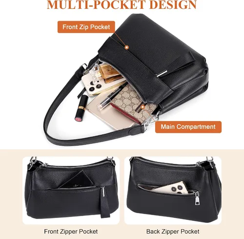 Vista 5 de Over Earth Genuine Leather Crossbody Bags for Women Small Hobo Handbags Shoulder Purses with 2 Detachable Straps