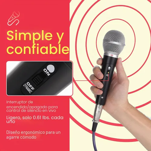 Vista 3 de Pyle Kit de micrófono dinámico profesional de 3 piezas, micrófono cardioide unidireccional vocal de mano con funda de transporte rígida y bolsa
