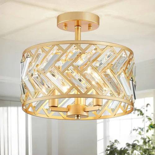 Vista 10 de Shrine Candelabros dorados de iluminación, luz colgante de cristal moderna para comedor, 6.3 pulgadas de profundidad x 19.5 pulgadas de alto