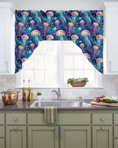 Vista 12 de Cortinas de cocina con cenefa de árbol de Navidad, cenefa con bolsillo para barra, paneles de cortina para dormitorio, sala de estar, baño Árbol