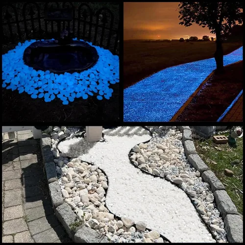 Vista 10 de NAMTSO Rocas que brillan en la oscuridad al aire libre, 200 piezas de rocas solares azules para paisajismo, decoración al aire libre que brillan