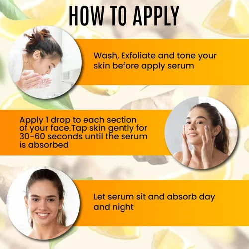 Vista 3 de Suero de vitamina C de jengibre para la cara, suero facial orgánico con ácido hialurónico y raíz de cúrcuma, hidratante para piel opaca y seca