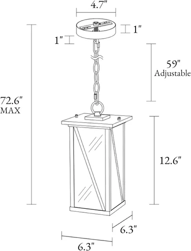 Vista 4 de Lámpara colgante para exteriores, luces colgantes exteriores de granja con vidrio ondulado de agua, luz rectangular de techo negro para puerta