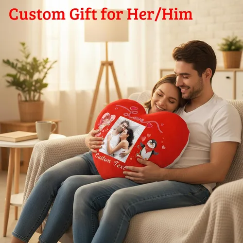 Vista 5 de Almohada de corazón personalizada con relleno, almohadas personalizadas en forma de corazón con nombre de foto como almohadas de San Valentín
