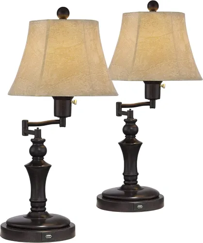 Vista 11 de Regency Hill Corey - Lámpara de mesa de escritorio tradicional de 21.75 pulgadas de alto, estilo hotel, estilo hotel, con puertos USB, carga A+C