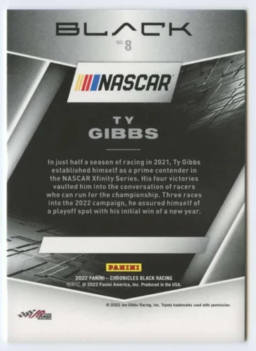 Vista 2 de 2022 Panini Chronicles Black GREEN Racing #8 Ty Gibbs Monster Energy/Joe Gibbs Racing/Toyota Official NASCAR Trading Card