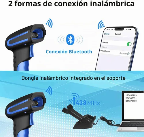 Vista 6 de Alacrity Escáner de Código de Barras Industrial 2D Mejorado con Soporte de Carga Inalámbrica, Distancia de Transmisión de 1968 Pies 433MHz Azul-2D