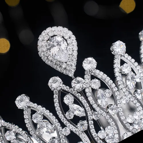 Vista 5 de Tiara de boda grande de circonita cúbica, corona de concurso de princesa real para novia, quinceañera, fiesta de graduación, circonita cúbica