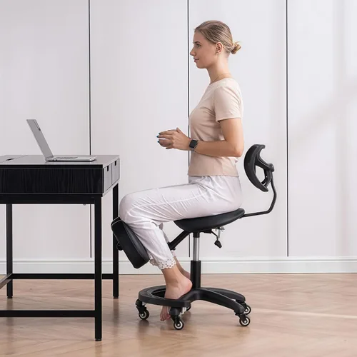 Vista 4 de Silla ergonómica ajustable con asiento y respaldo acolchados, silla de rodilla con corrección de postura para escritorio de oficina, cómoda